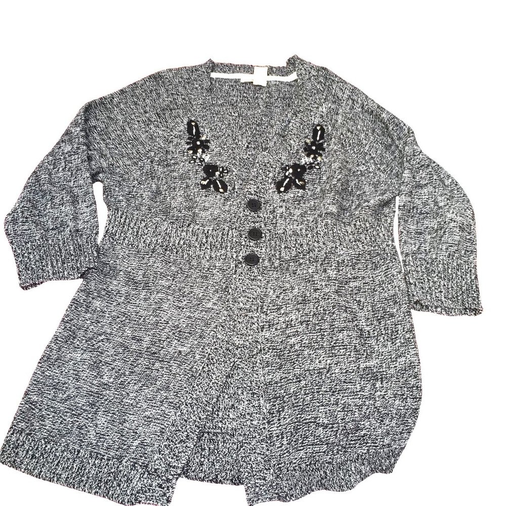 DNKY Jeans Black Heathered Fitted Sweater size Large with Embellishments